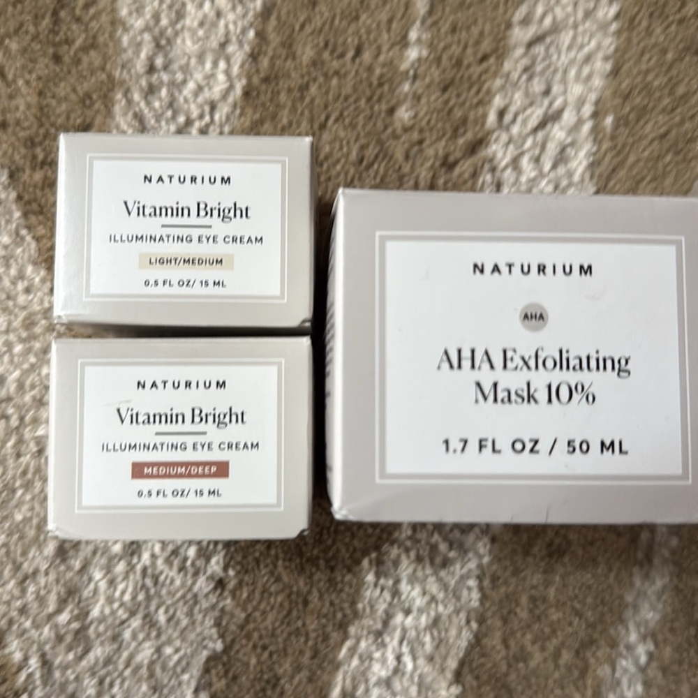 NIB Naturium skincare (3) aha mask, vitamin bright illuminating eye creams (2)